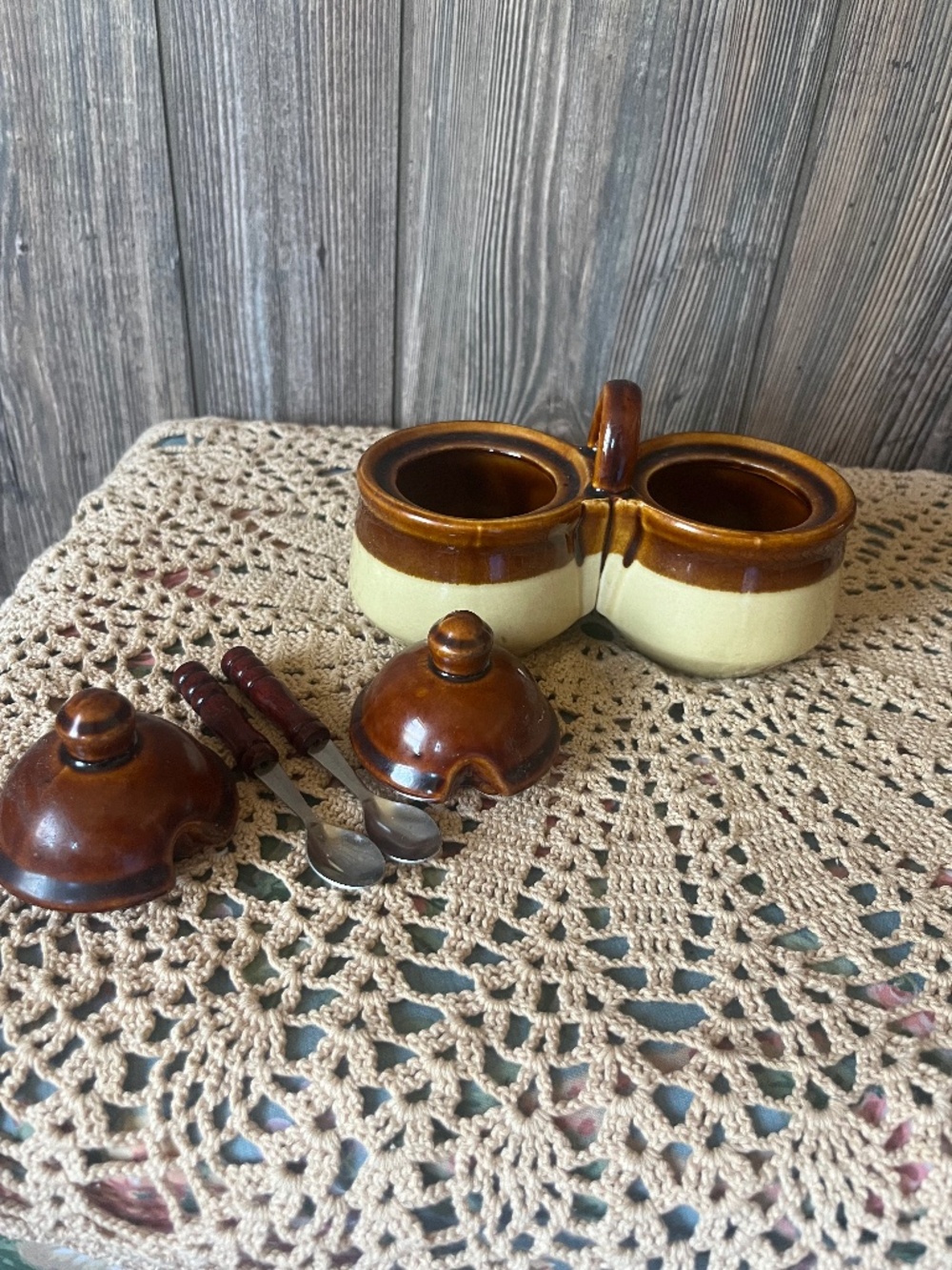 Beautiful Vintage lidded condiment dish with Spoons